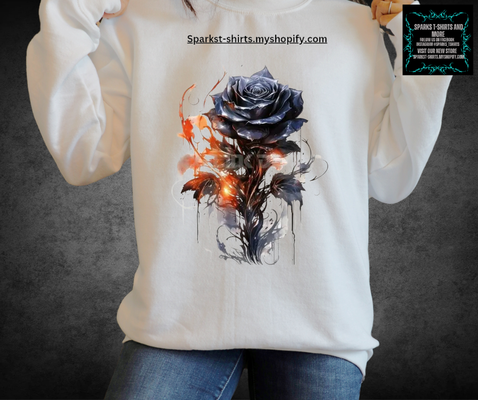 Plus Size Fiery Black Rose Graphic Sweatshirt