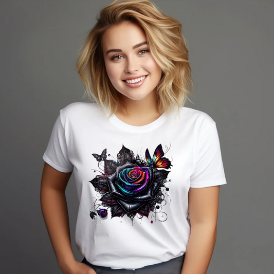 Plus Size Iridescent Black Rose Graphic T-Shirt